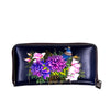 Navy blue wallet with floral design on a white background