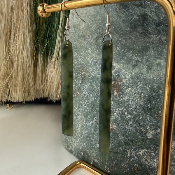 Angled Rākau Pounamu Earrings