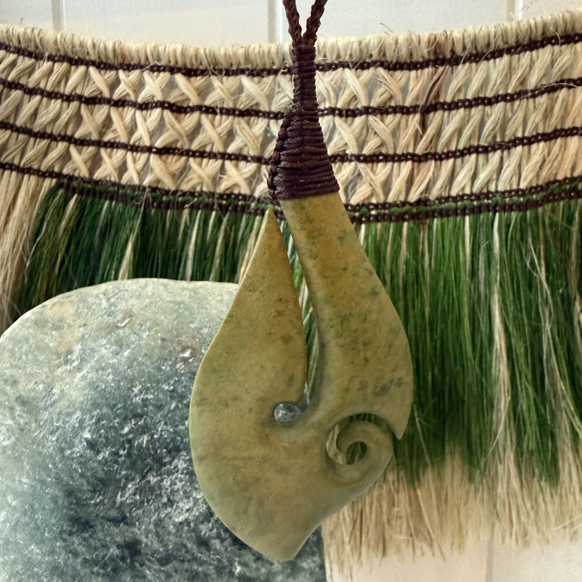 Pounamu Hook Pendant with Koru